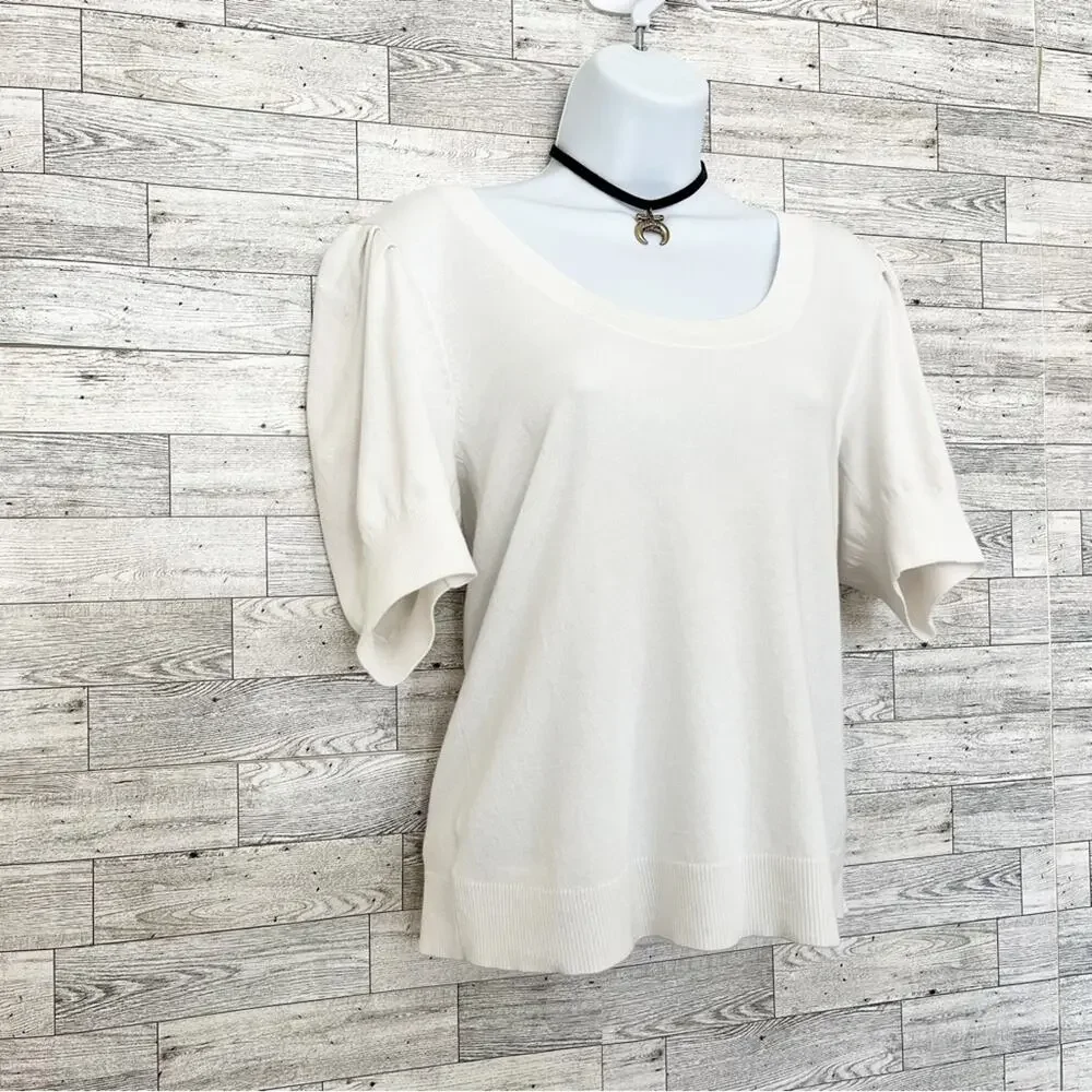 ANN TAYLOR FACTORY White Short Sleeve Sweater S Lightweight Chic